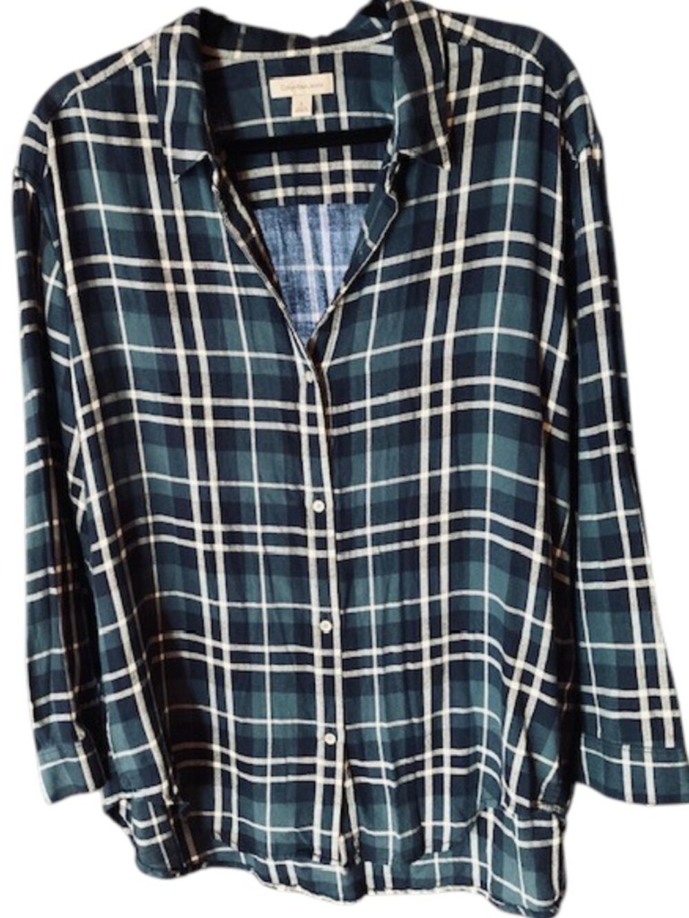 Calvin Klein Jeans Flannel Shirt Blue Plaid Size Large Cotton Lagenlook Oversize